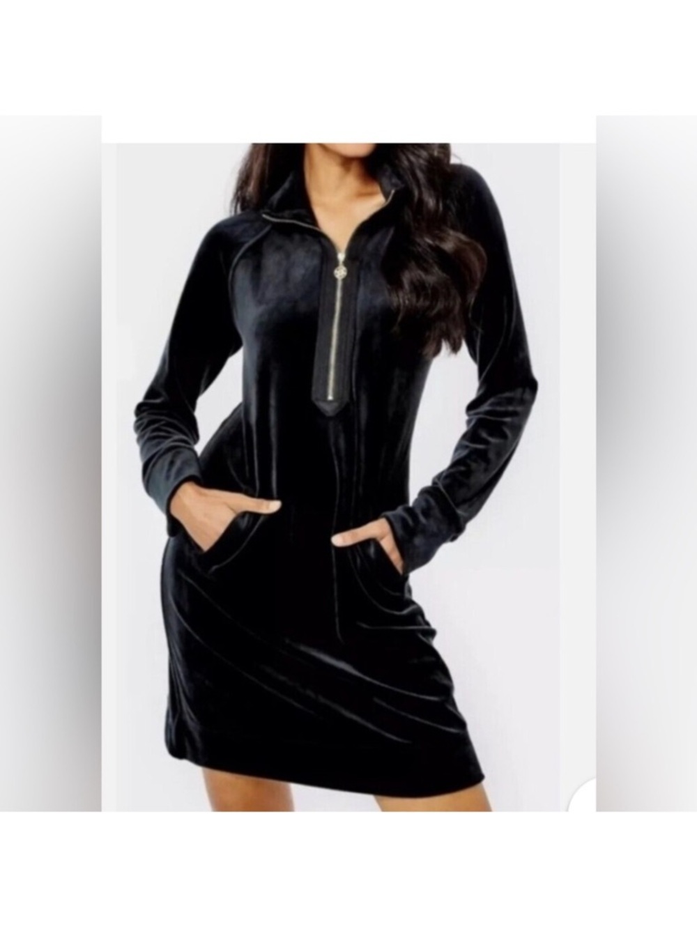 Lilly Pulitzer Velour Black Onyx Popover Dress size Medium‎